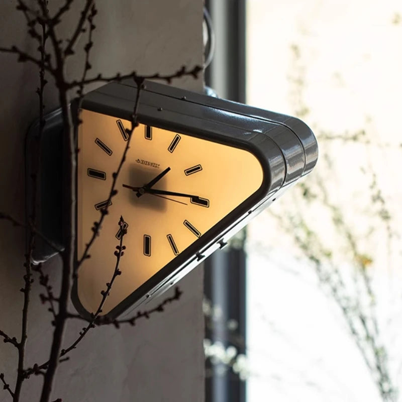 Modern Two-Sided Triangle Wall Clock – Silent Minimalist Design for Living Room