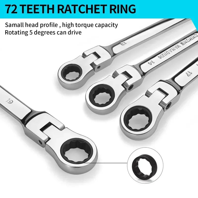 Flexible Ratcheting Combination Wrench Set,Key Wrench Ratchet Spanner Metric Hand Tool Sets,Car Repair Tools with Carrying Bag