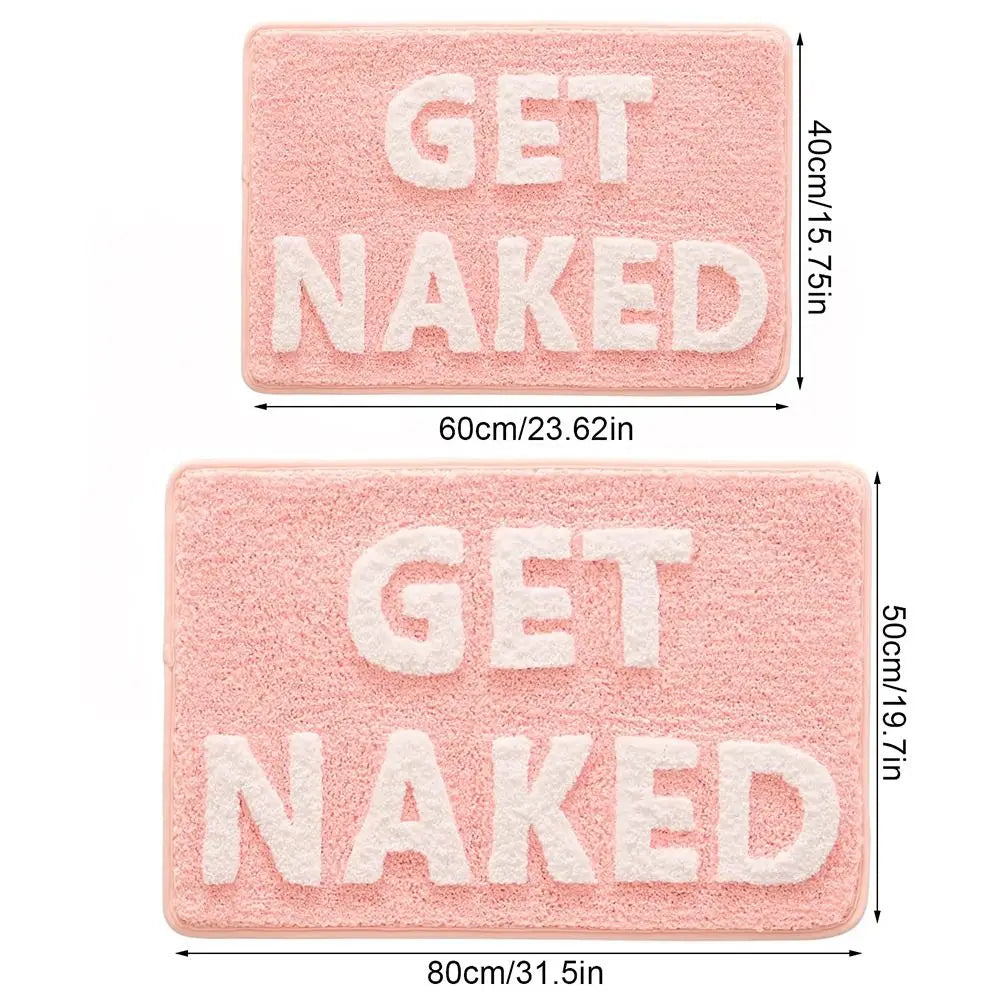 Pink and White Bath Mat Cute Non Slip Get Naked Bathroom Rugs Machine Washable Super Absorbent Floor Carpet Tub Shower Bedroom