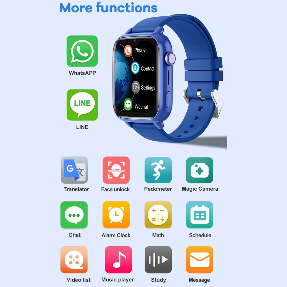 4G Kids Smart Watch – GPS, Video Call, SOS, Camera & Location Tracker