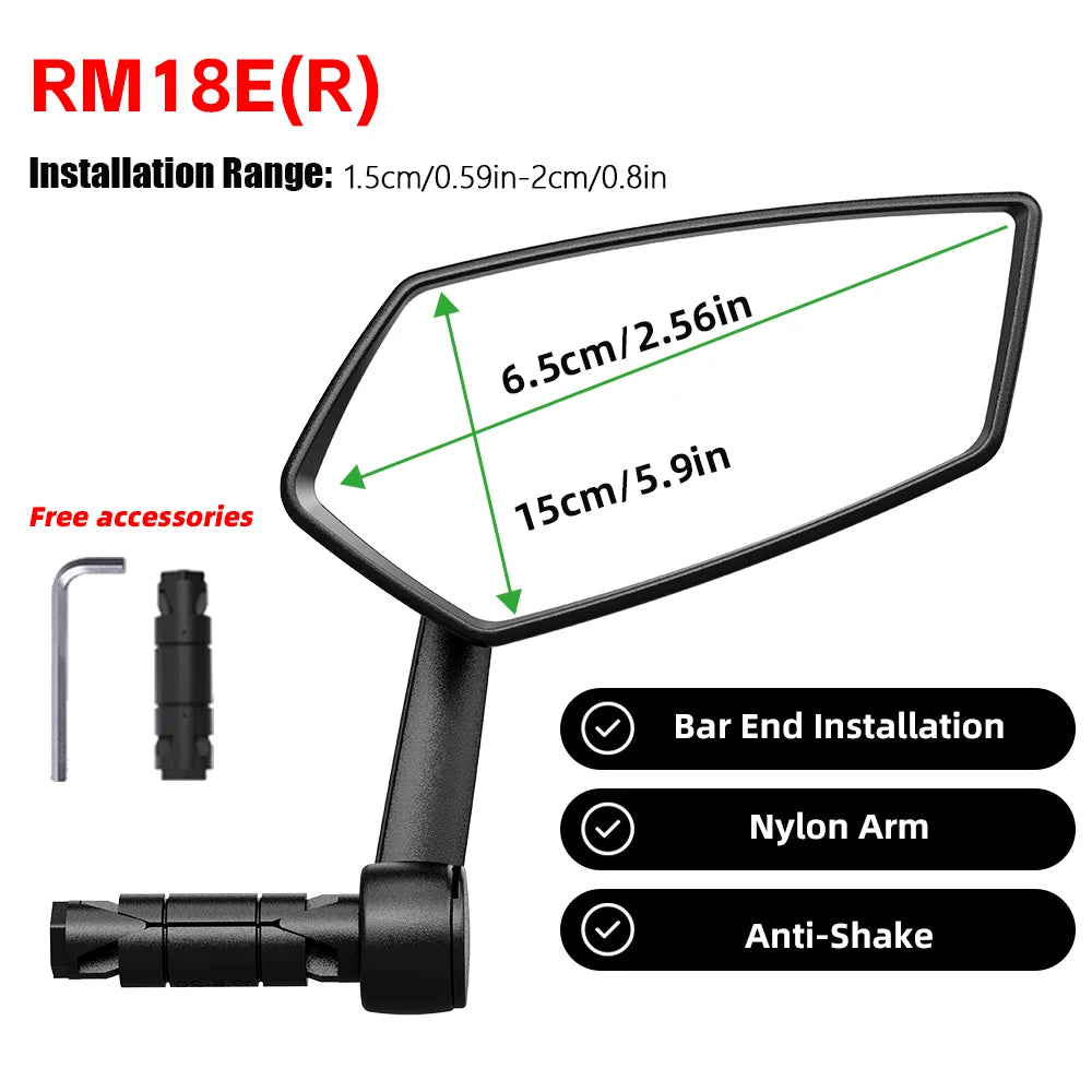 RBRL Bike Mirror Anti-shake Bicycle Side Mirror Durable 360 Rotatable Extended Rearview Mirrors for MTB Electric Bike