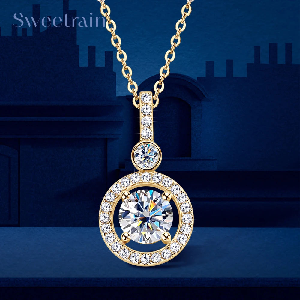 925 Silver Full Moissanite Pendant Necklace Certified 6.5mm D Color Lab Created Diamond Necklace for Women Quality Jewelry Gift