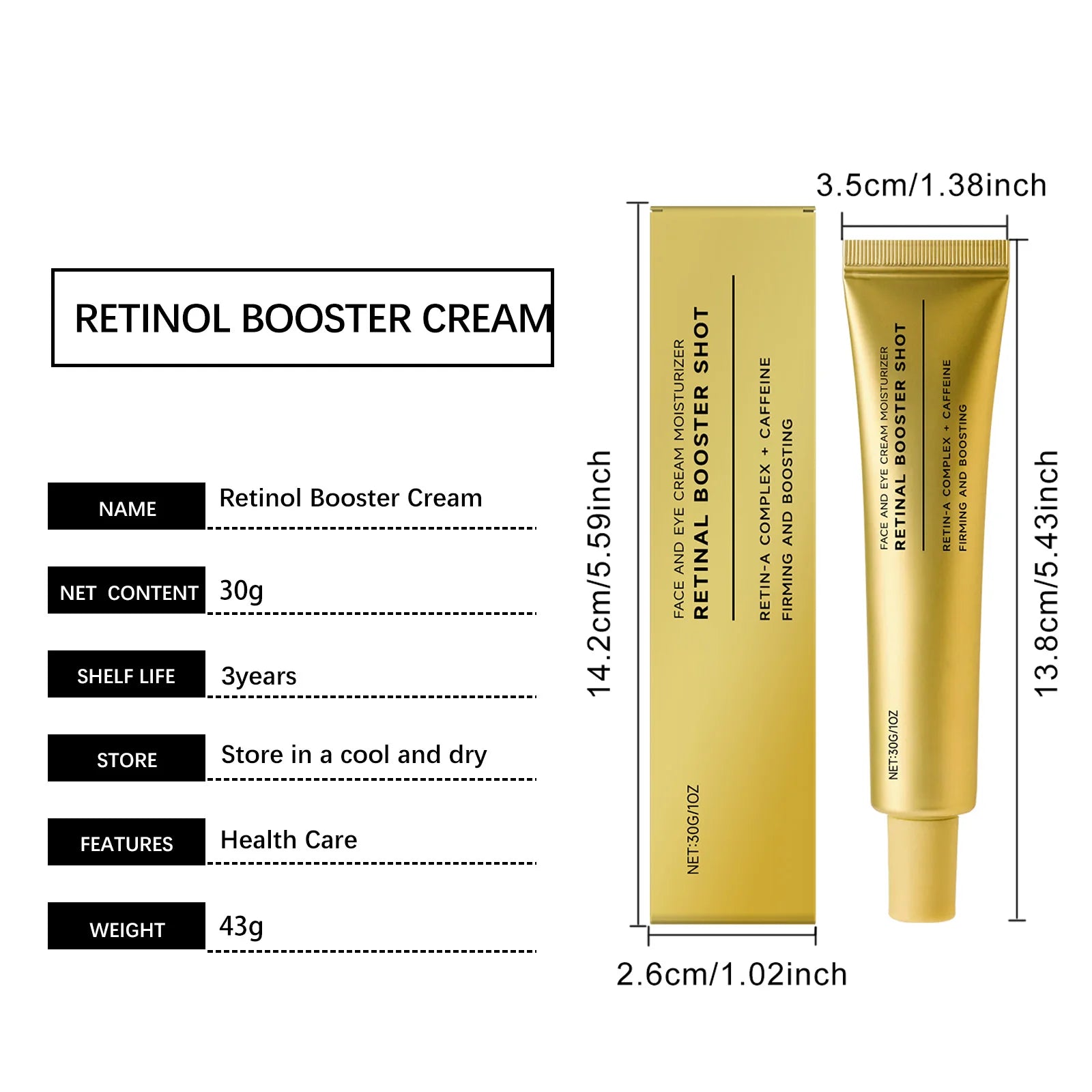 Retinol Firming Cream with Caffeine Tighten Skin Elasticity Strengthened Barrier Protection Rejuvenate Shrinks Pores Brighten