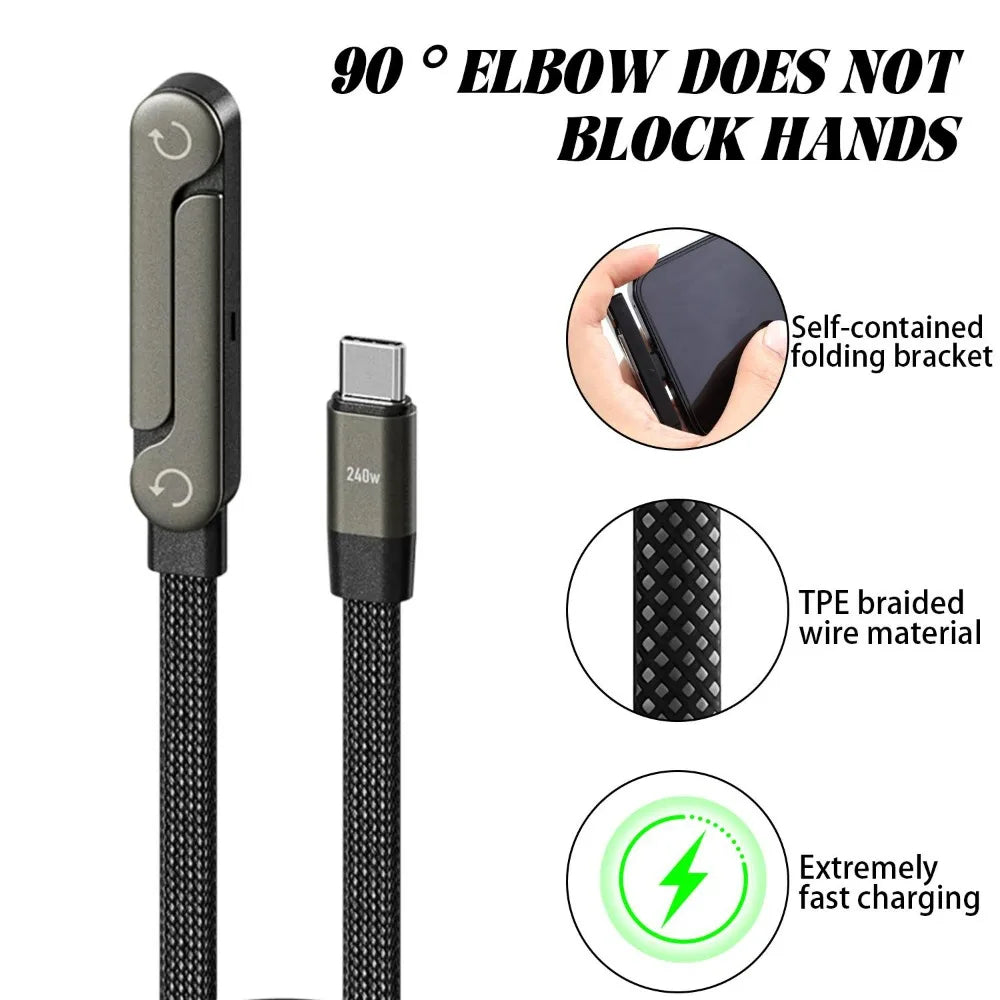 2-in-1 Charging Cable with Phone Stand – 240W Fast Charge, Dual Type-C, 1M & 2M