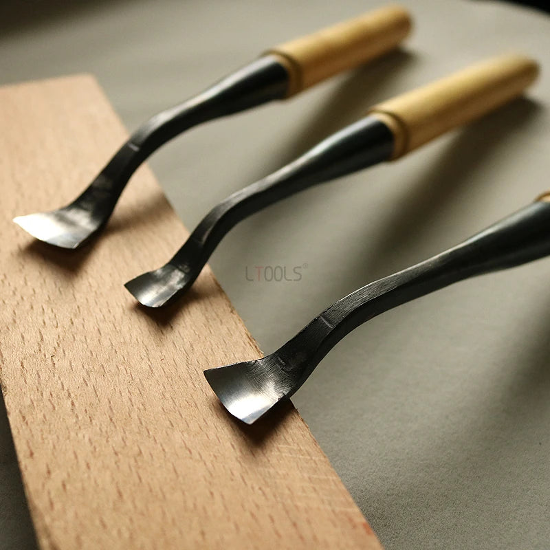 Hand Forged Carving Knife Woodworking 90° Elbow Durable Round Chisel Knife Manual Tools Carpentry Root-Carving Sculpture Chisel