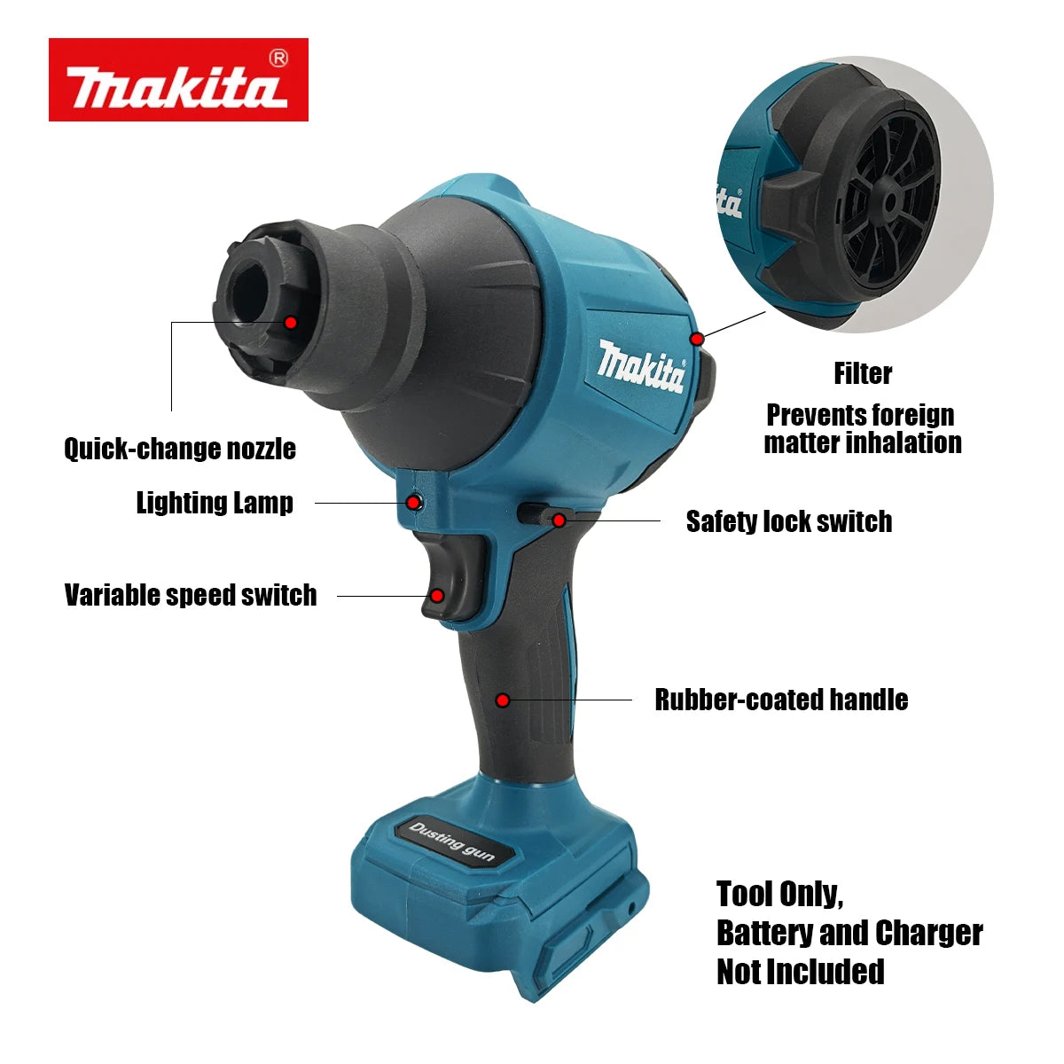 Makita DAS180 Cordless Air Blower 18V — Brushless Dust Removal Gun (Tool Only)