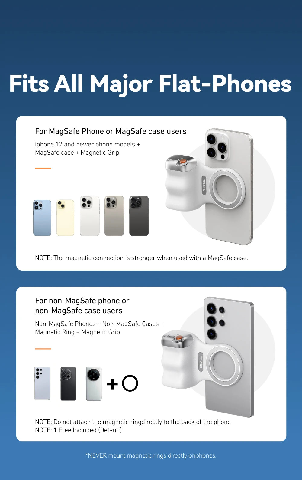 TELESIN Magnetic Phone Grip with Bluetooth Remote – iPhone & Android Compatible