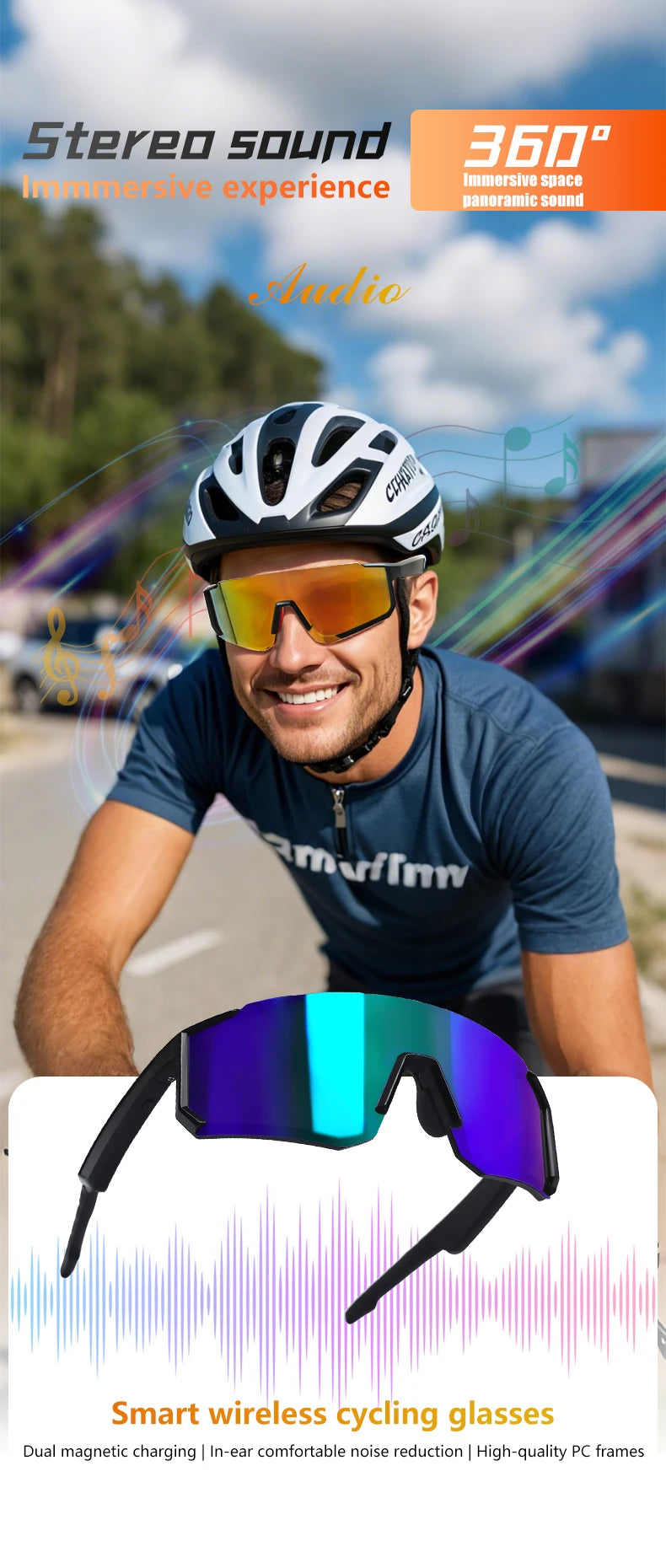 LIGE Smart Glasses Cycling Sport – 100+ Languages AI Translation, Bluetooth, Music, UV Protection