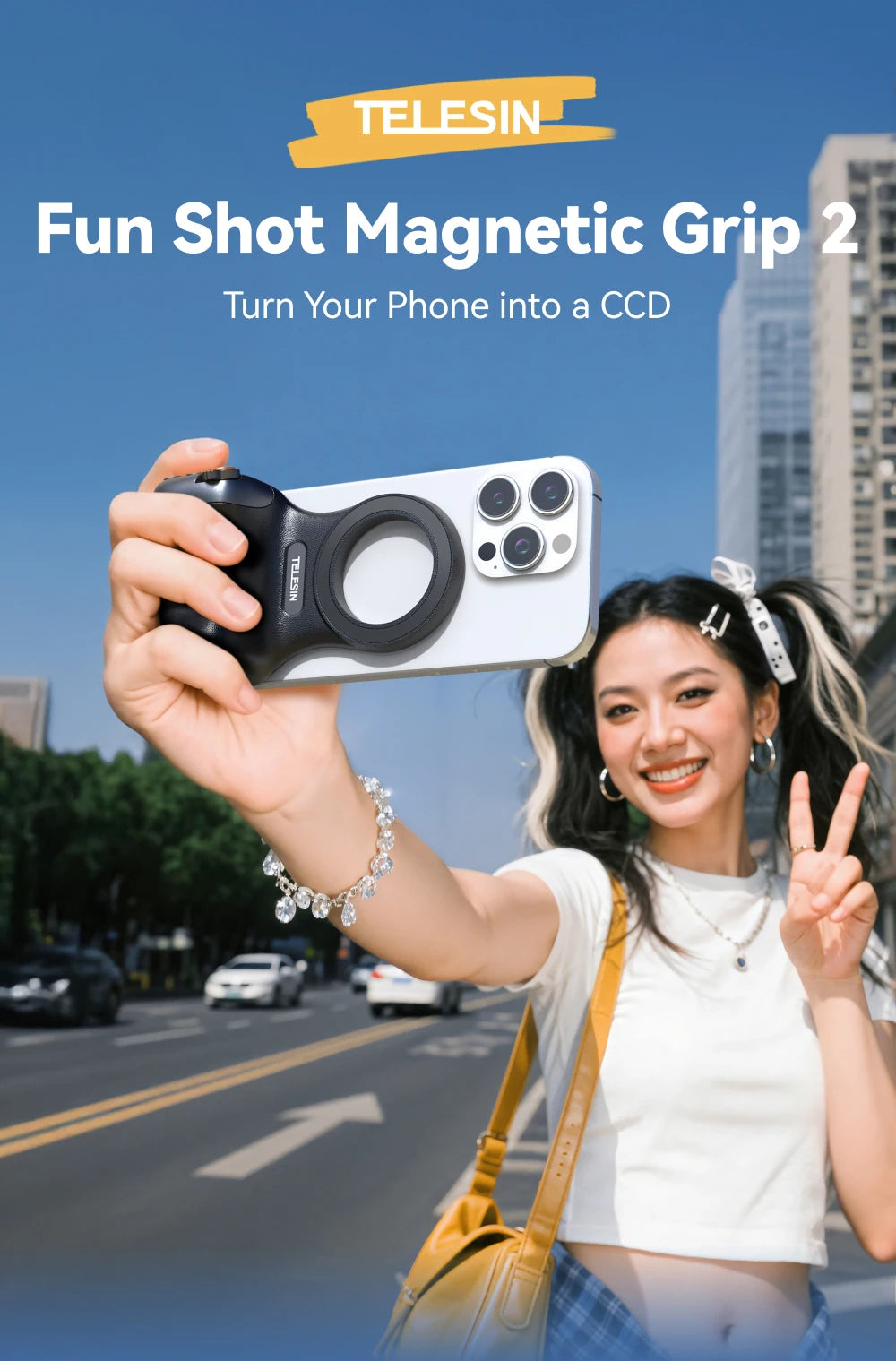 TELESIN Magnetic Phone Grip with Bluetooth Remote – iPhone & Android Compatible