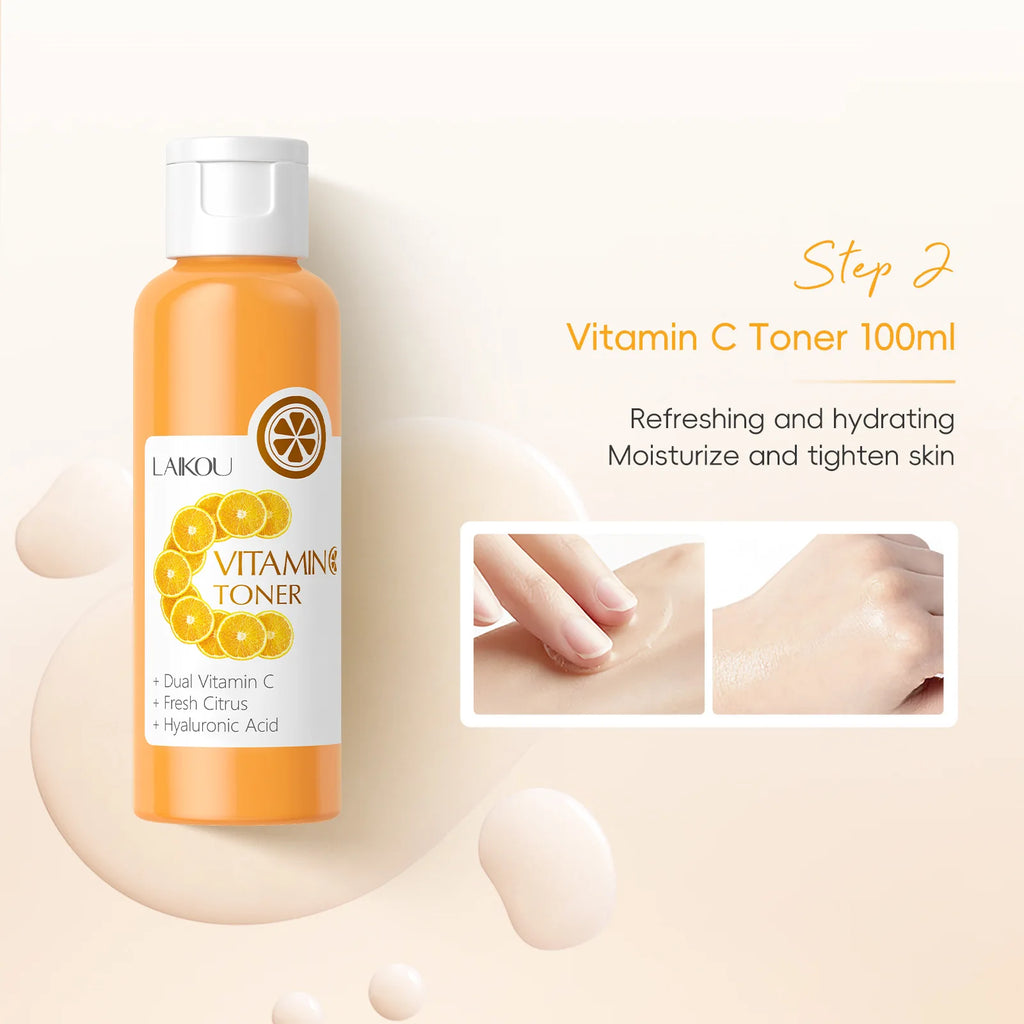 Vitamin C Skincare 5pcs Set Facial Care Brightening Essence Cream Serum Cleanser Toner Eye Cream Moisturizing