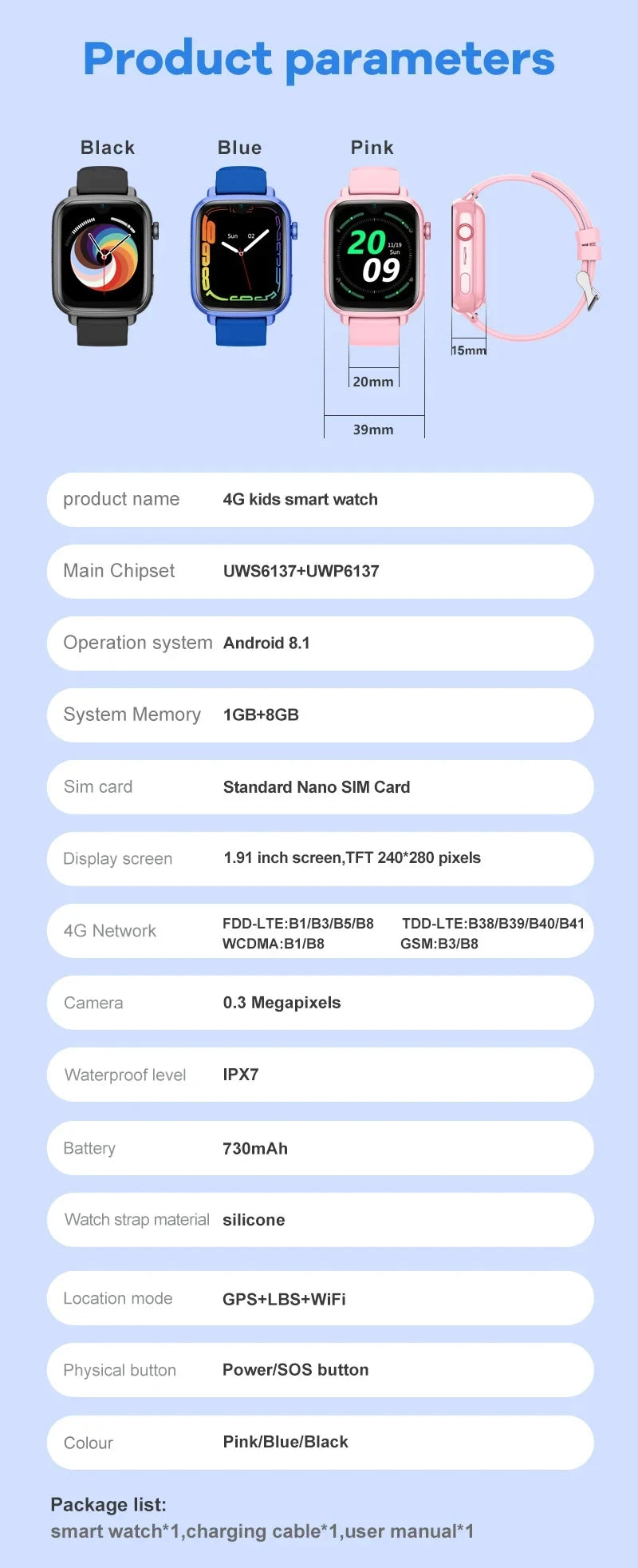 4G Kids Smart Watch – GPS, Video Call, SOS, Camera & Location Tracker