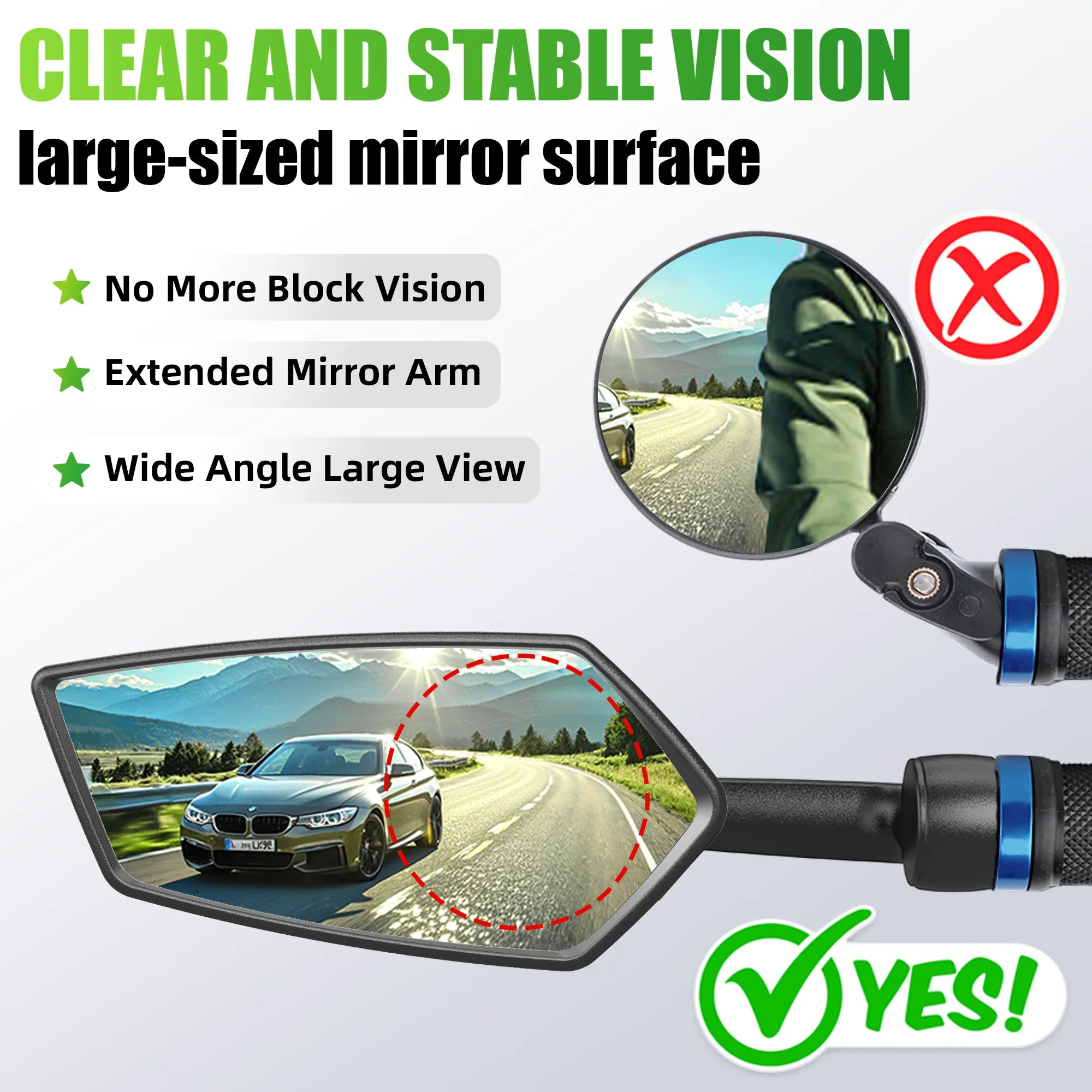 RBRL Bike Mirror Anti-shake Bicycle Side Mirror Durable 360 Rotatable Extended Rearview Mirrors for MTB Electric Bike