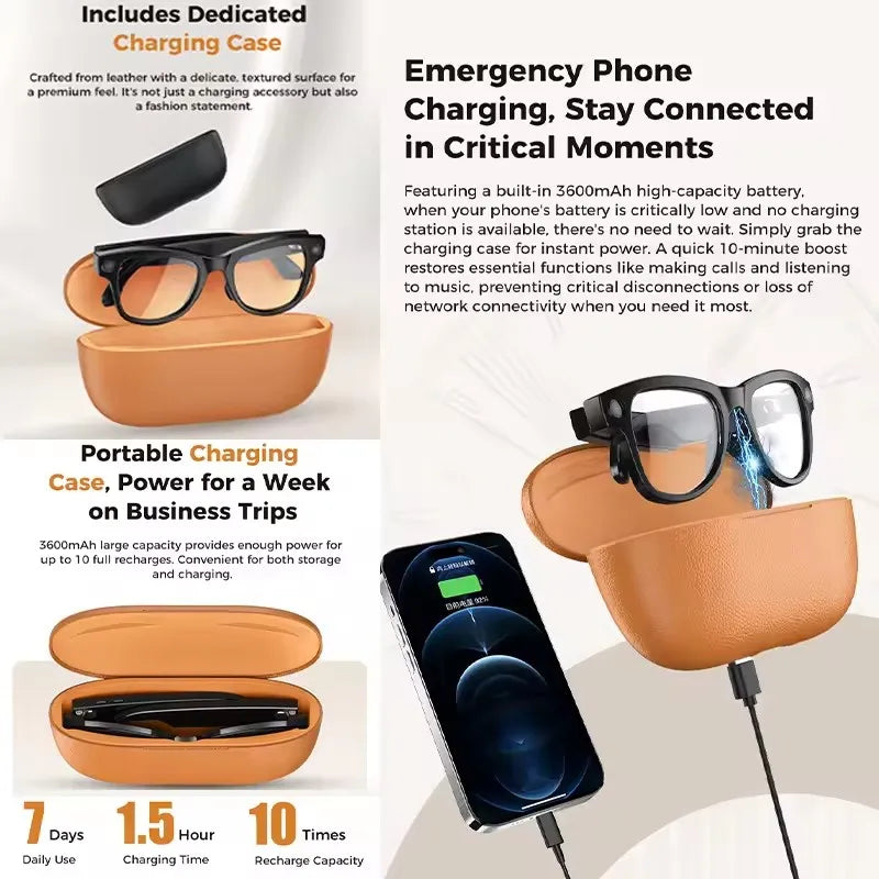 2026 Smart Glasses Women 3600mAh Power Bank 800W Camera 120+Languages Translation Recording Videos Music Player Call Glasses Men