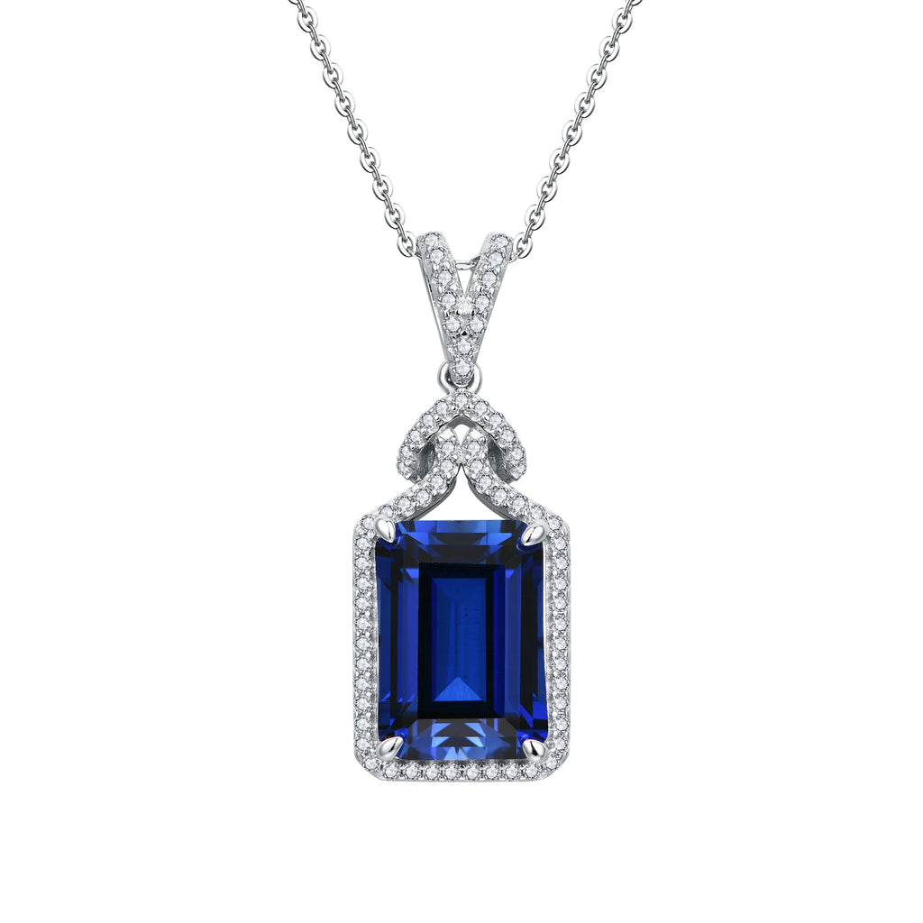 ATTAGEMS New Asscher Cut 14*10mm Blue Sapphire 925 Sterling Silver Necklace for Women Diamond Wedding High Quality Jewelry Gifts