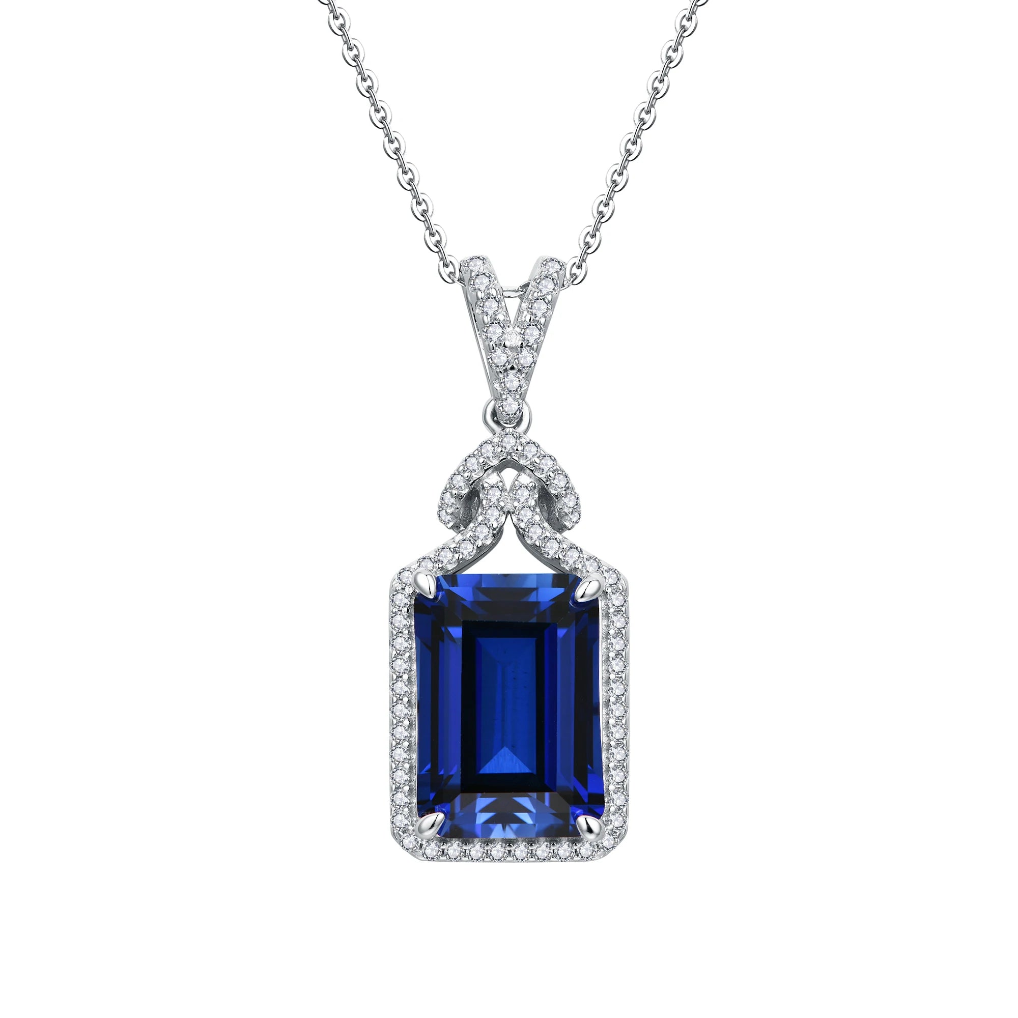 ATTAGEMS New Asscher Cut 14*10mm Blue Sapphire 925 Sterling Silver Necklace for Women Diamond Wedding High Quality Jewelry Gifts