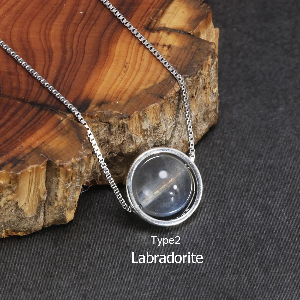 Real Pure 925 Sterling Silver Labradorite Pendant Necklace With Box Chain Simple Elegant Natural Gemstone Collier For Women