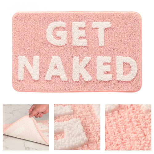 "Get Naked" Non-Slip Bath Mat | Cute Pink Bathroom Rug Machine Washable