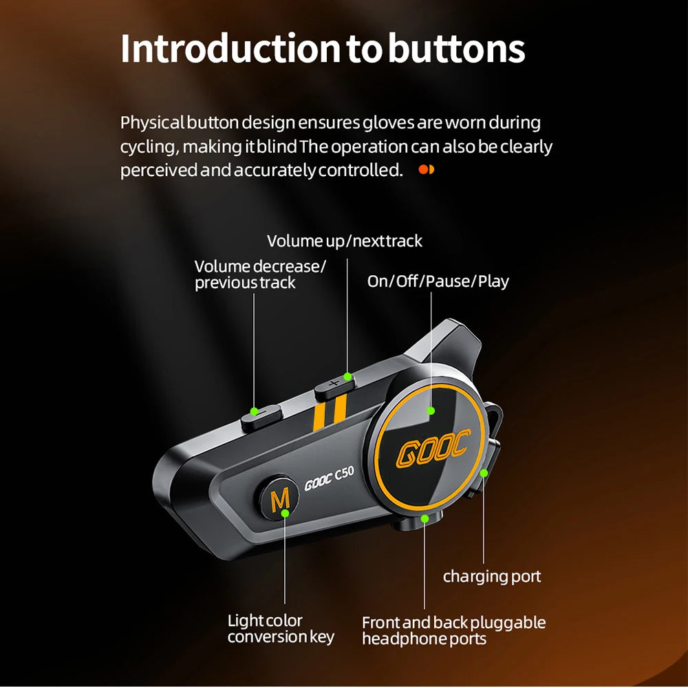 Bluetooth 5.3 Motorcycle Helmet Headset – Waterproof, Hands-Free, MP3