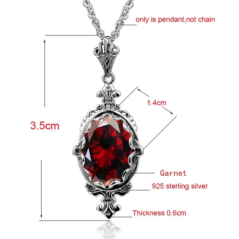 Hand Made Real 925 Sterling Silver Garnet Stone Necklace Pendant For Women Statement Vintage Fine Jewelry Mother Trendy Gifts