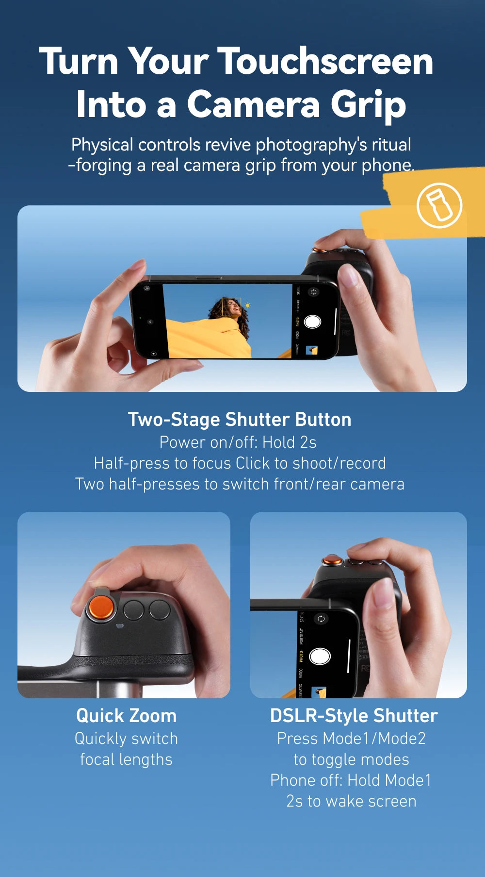 TELESIN Magnetic Phone Grip with Bluetooth Remote – iPhone & Android Compatible