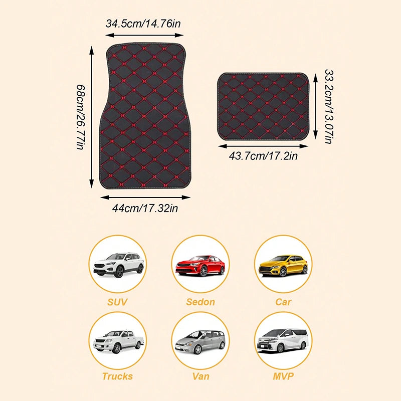 4-Piece RHD Car Mats – PVC Leather Quilted Waterproof Non-Slip All-Season Universal Fit