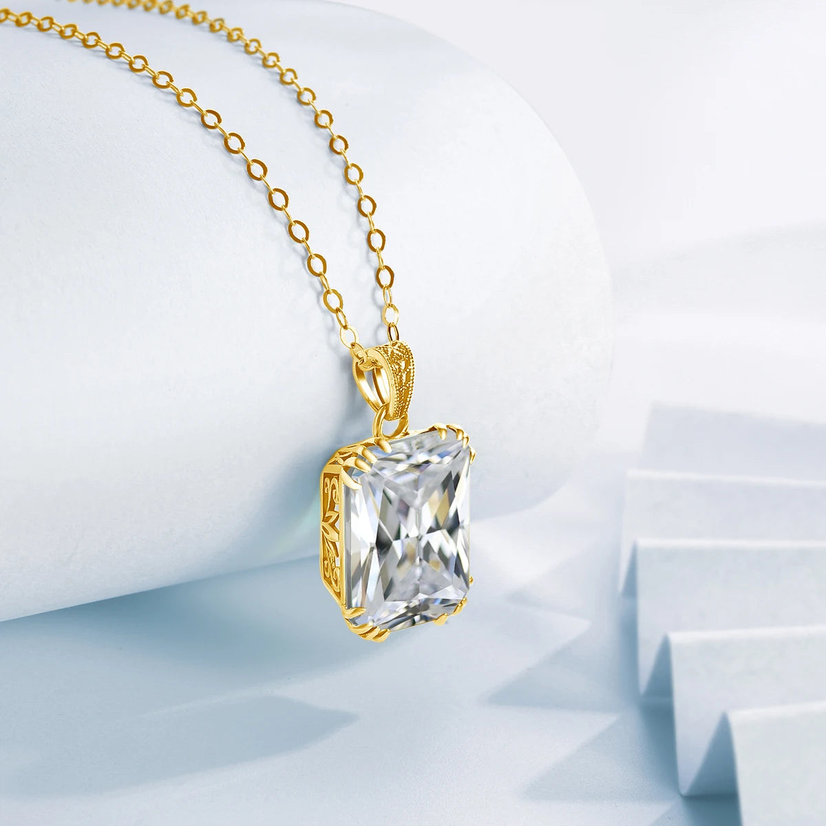 925 Sterling Silver Necklace For Women Luxury Aquamarine Gemstones Pendant Neck Chain Fine Jewelry Filigree Design