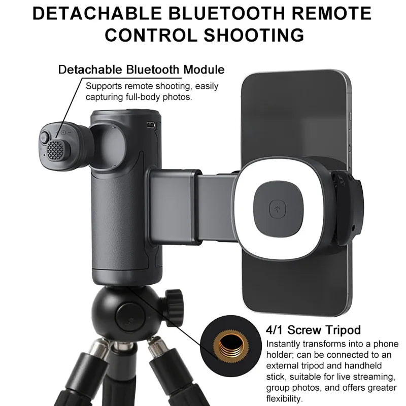 Portable Handle Mobile Camera Assistant with Bluetooth LED Selfie Light Adjustable Angle for Phone Photography Live Streaming