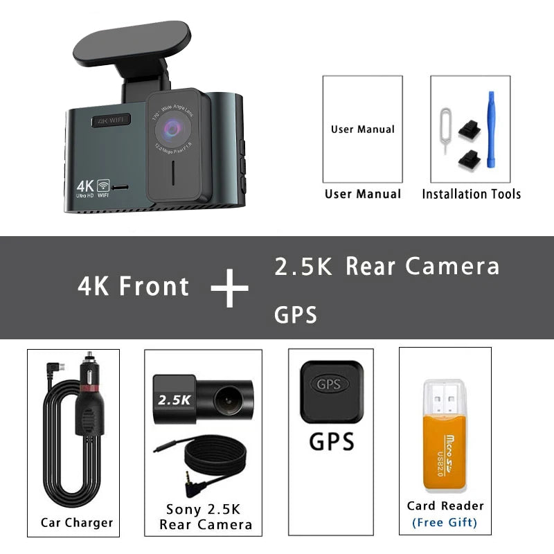 4K Front & 2.5K Rear Dash Cam – SONY IMX678 WIFI GPS 24H Parking Night Vision