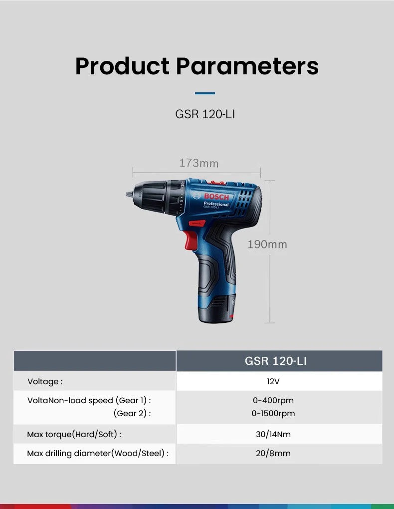 Bosch GSR120 Li 12V Cordless Screwdriver – 30Nm, 20-Level Torque
