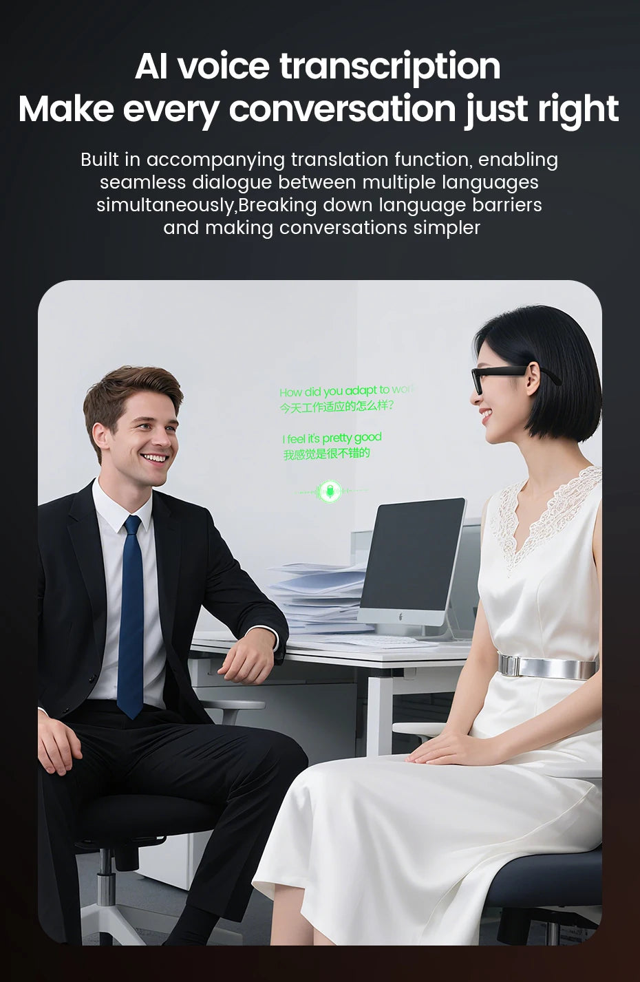 Smart Glasses HD Camera Bluetooth AI Translation – Black Sunglasses
