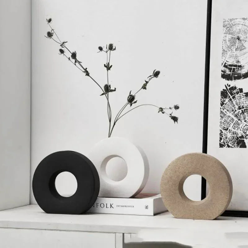 Nordic Ceramic Vase - Modern Matte Donut Centerpiece Decor