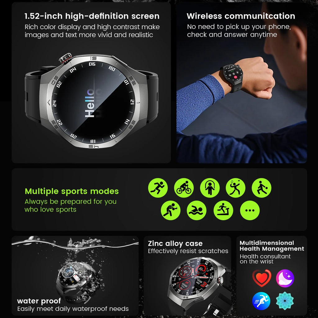 2025 New SmartWatch Men HD AMOLED 1.52" – GPS, Heart Rate, BT Calls, Motion Tracking