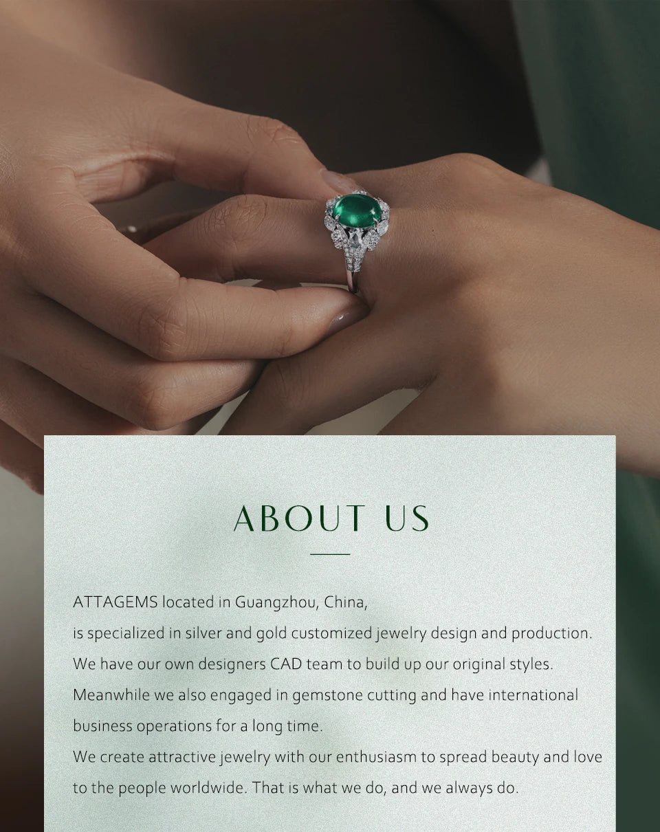 ATTAGEMS 925 Sterling Silver Emerald Stone Pendant Necklace With Chain 45cm Fine Jewelry Gift