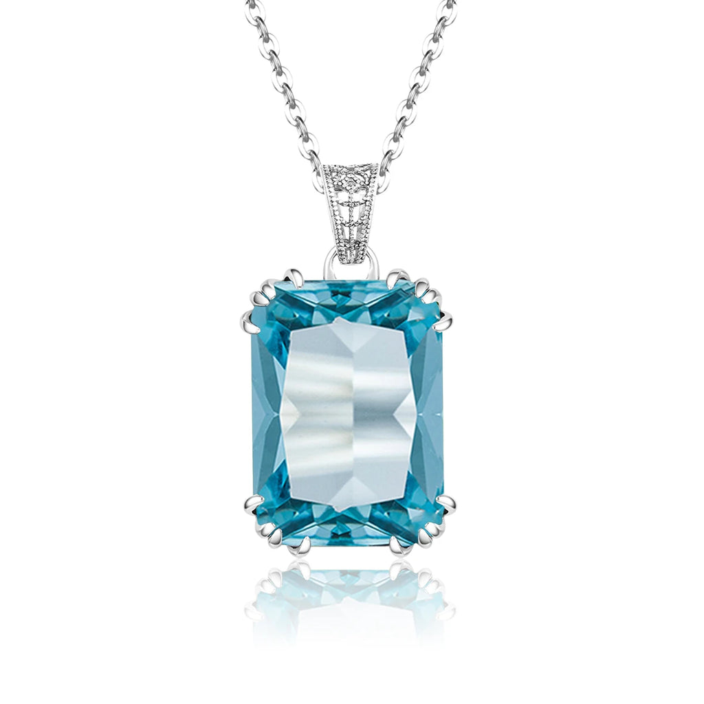 925 Sterling Silver Necklace For Women Luxury Aquamarine Gemstones Pendant Neck Chain Fine Jewelry Filigree Design