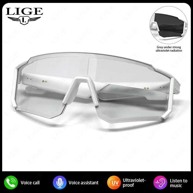 LIGE Smart Glasses Cycling Sport – 100+ Languages AI Translation, Bluetooth, Music, UV Protection