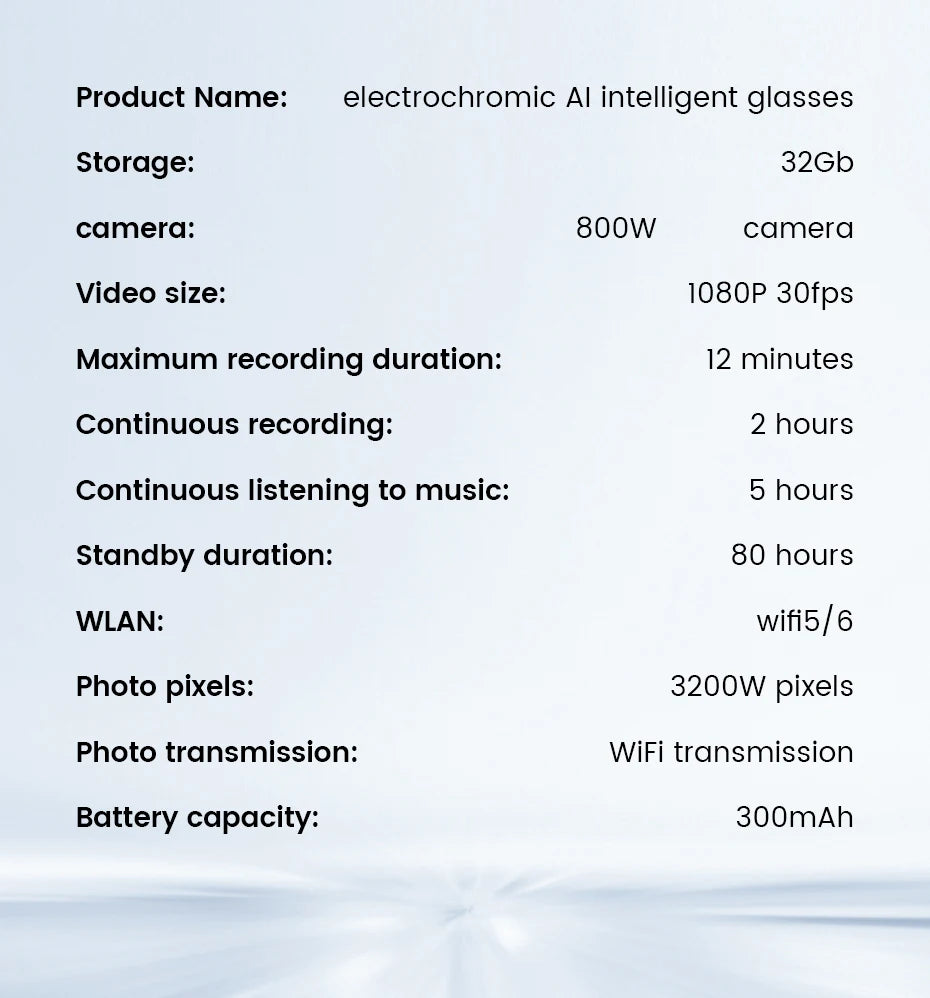 2026 Smart Glasses HD – 800W Camera, 1080p Video, OpenAI, AI Translator, Bluetooth, Photochromic Lenses