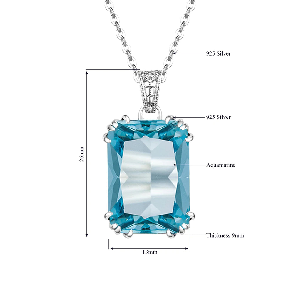 925 Sterling Silver Necklace For Women Luxury Aquamarine Gemstones Pendant Neck Chain Fine Jewelry Filigree Design