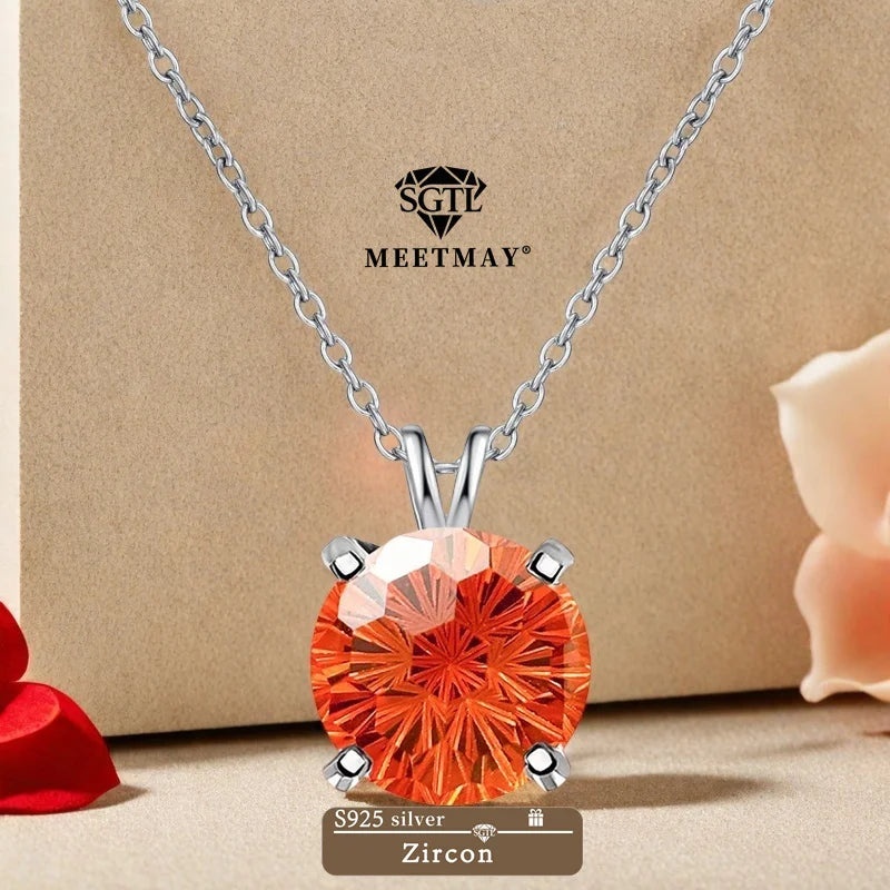 S925 sterling silver sparkle Pyrotechnic cut Cubic Zirconia pendant necklace for women fine jewelry simple classic colorful