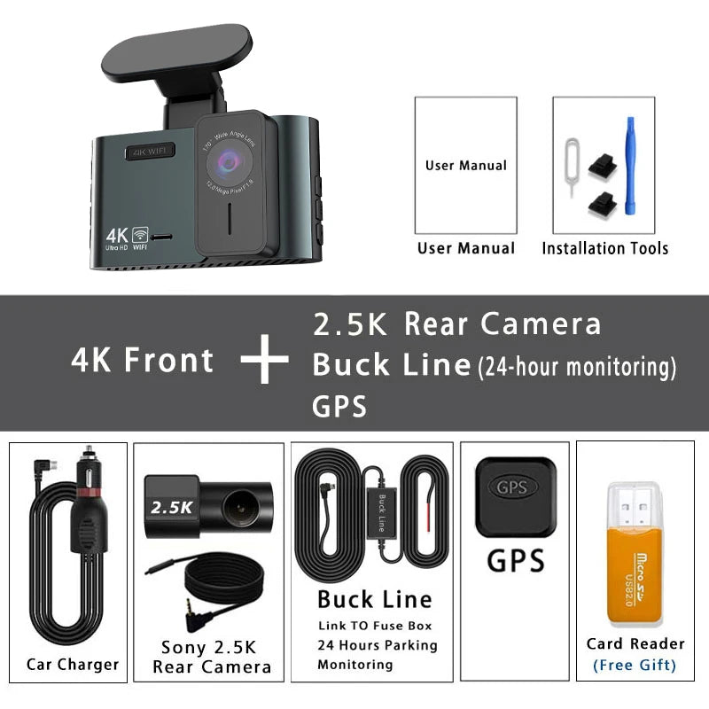 4K Front & 2.5K Rear Dash Cam – SONY IMX678 WIFI GPS 24H Parking Night Vision