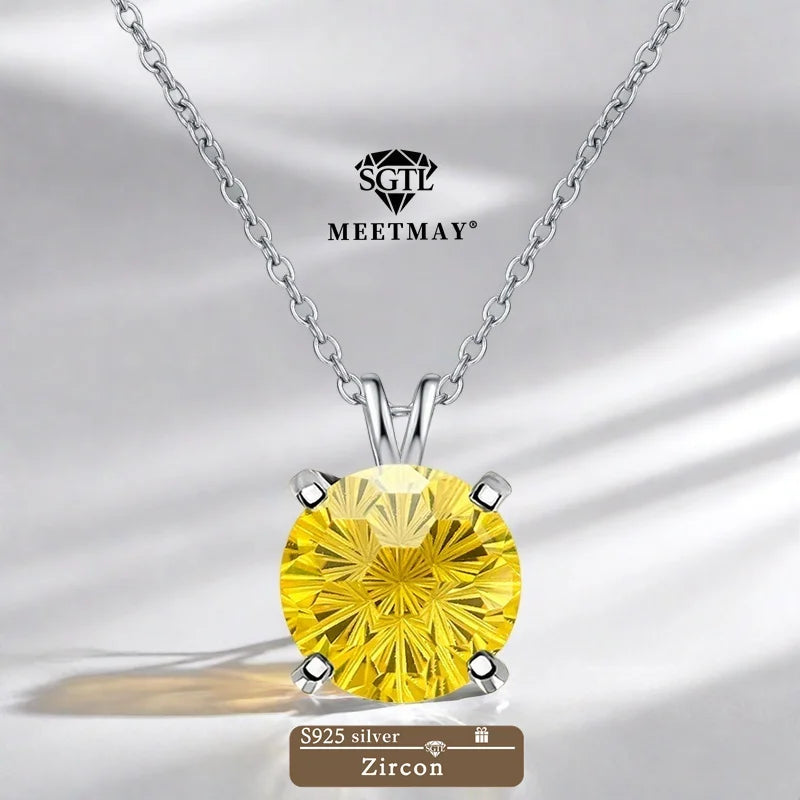 S925 sterling silver sparkle Pyrotechnic cut Cubic Zirconia pendant necklace for women fine jewelry simple classic colorful