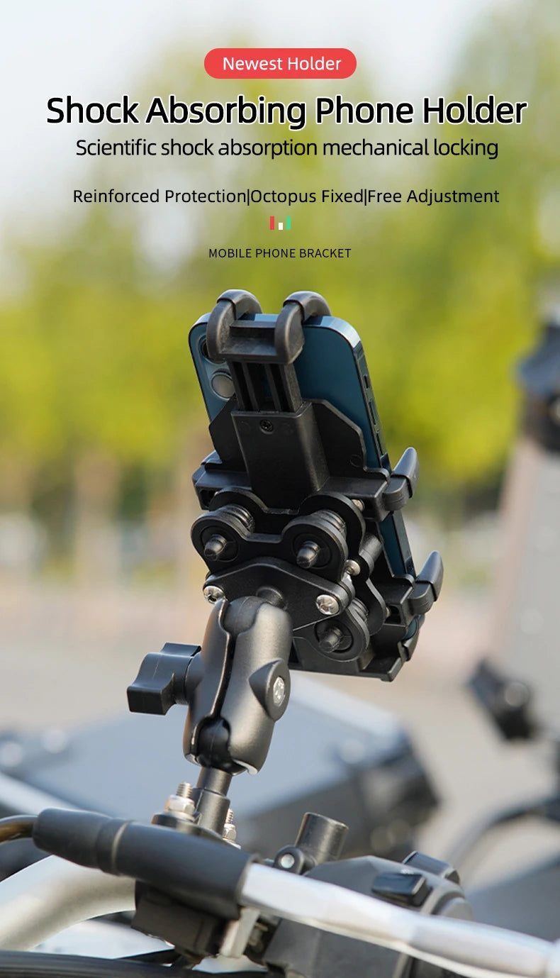Motorcycle Electric Bike Mobile Phone Holder Aluminum Handlebar Bicycle Riding Bracket GPS Mount Phone Holder W/ Shock Absorber