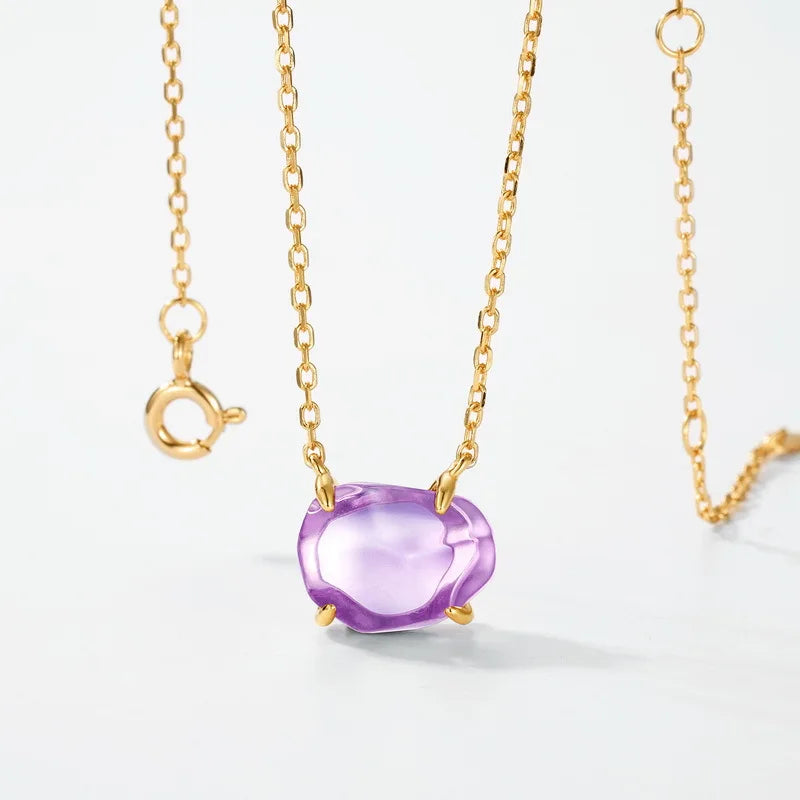 Certificated 925 Silver Natural Amethyst Necklace, Earring & Ring Set – Oval Irregular Real Stone Bezel Setting