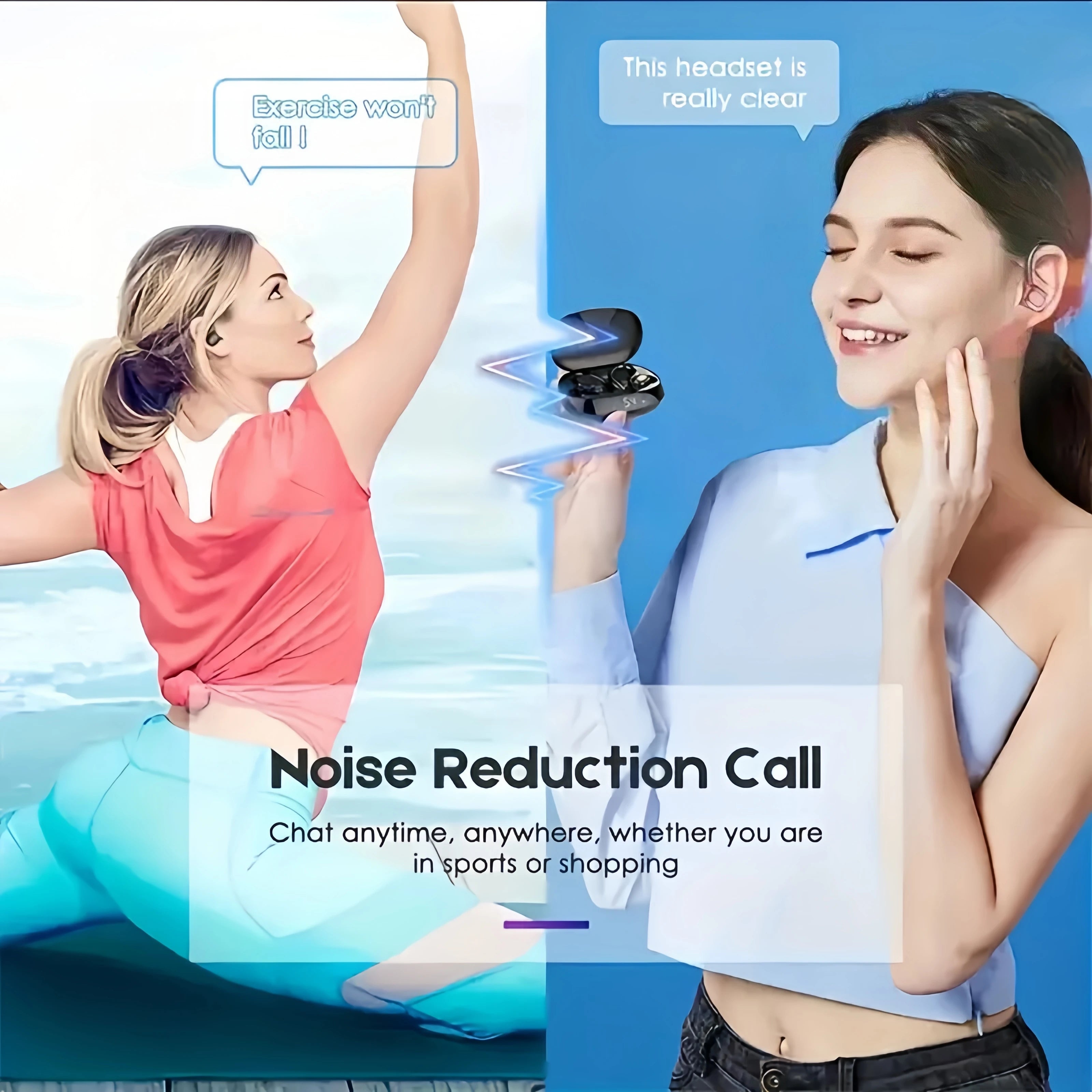 True Wireless Earbuds TWS – Sports Ear Clip Headphones with Mic & LED Display