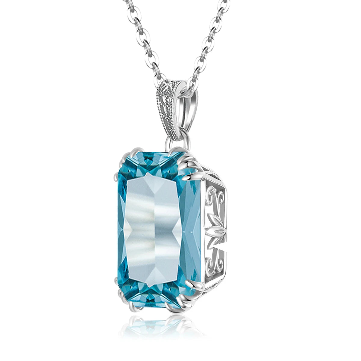 925 Sterling Silver Necklace For Women Luxury Aquamarine Gemstones Pendant Neck Chain Fine Jewelry Filigree Design