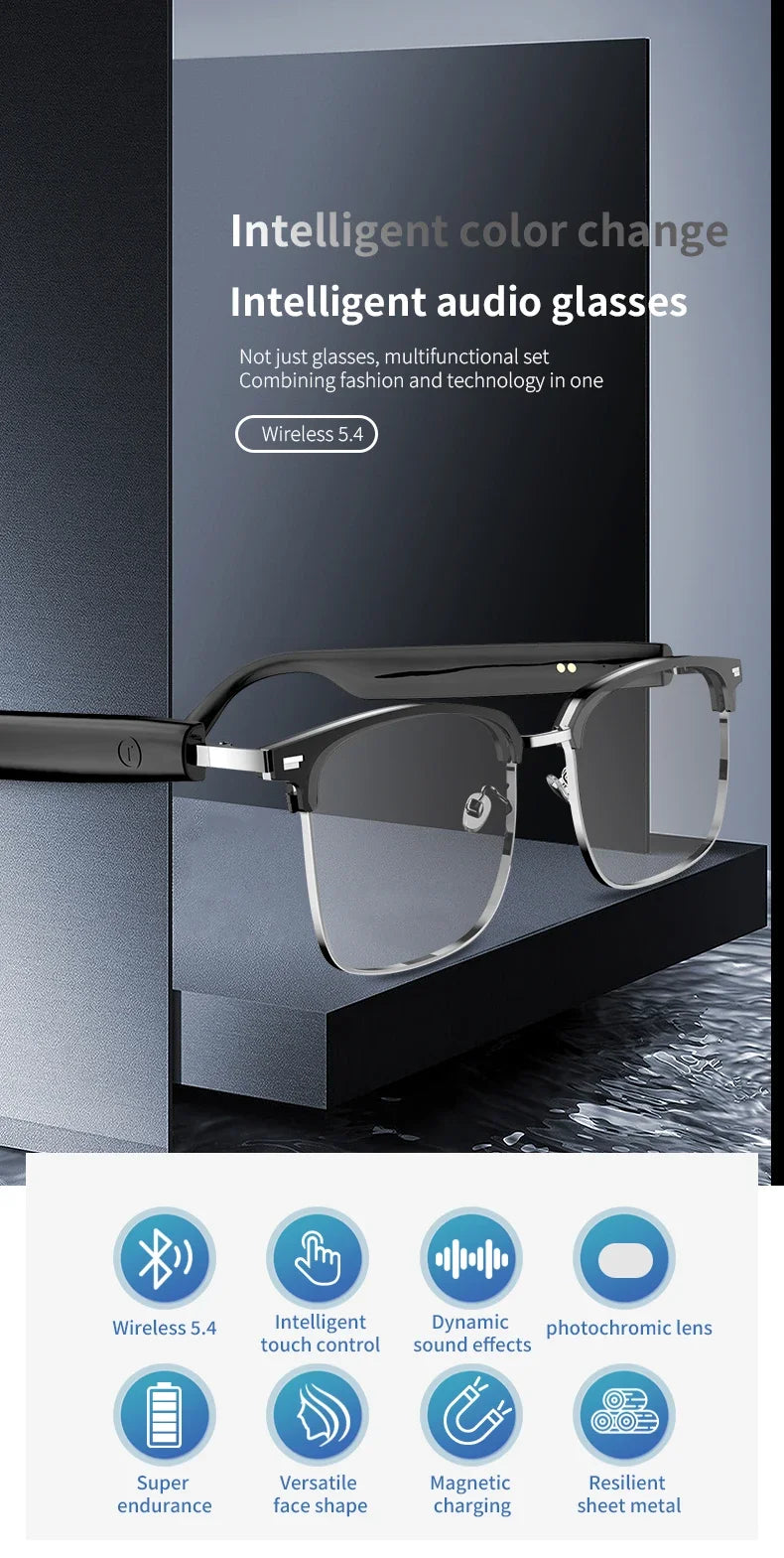 GS13 AI Smart Glasses Color-Changing Lenses Bluetooth Calling Outdoor Sports Photography Music Blue-Light Smart Sunglasses