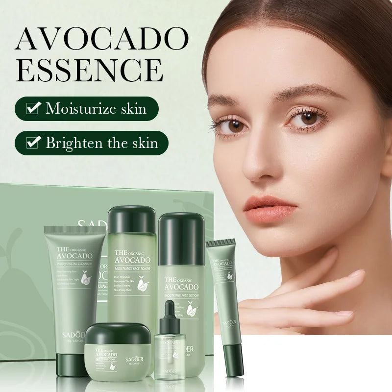 Avocado Skin Care Product Set, Six-Piece Set for Cleansing, Hydrating, and Moisturizing, Deeply Cleans Skin Impurities and Cosmetic Residue, Cleans Pores and Purifies the Skin. Reduces Fine Lines Around the Eyes, Provides Del