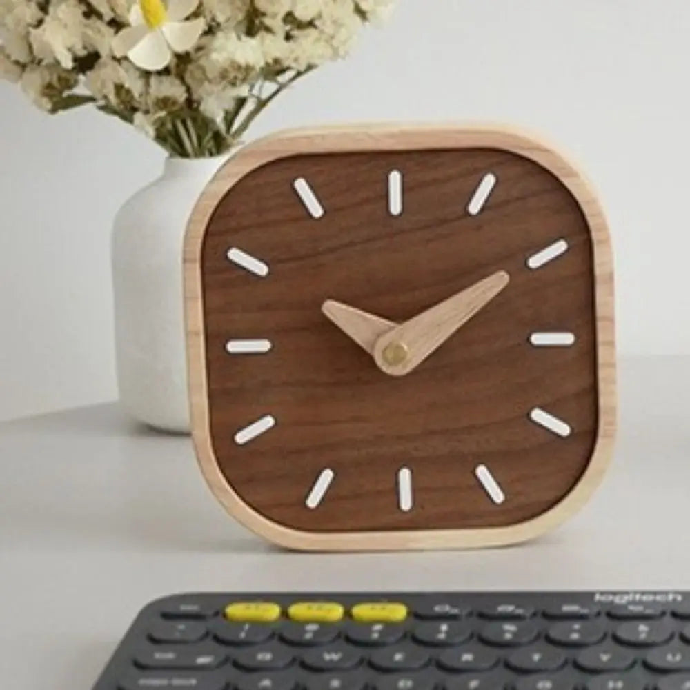 Retro Wooden Tabletop Clock – Silent Decorative Bedside Table Clock for Home Decor