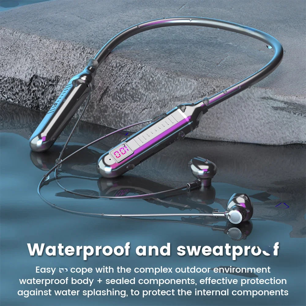 Wireless Neckband Earphones Bluetooth 5.3 – LED Display, Waterproof Sports Headset