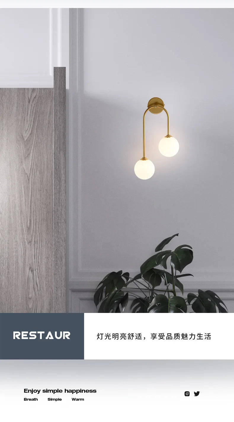 Nordic Wall Lamp – Double Glass Ball Bedroom & Living Room Sconce