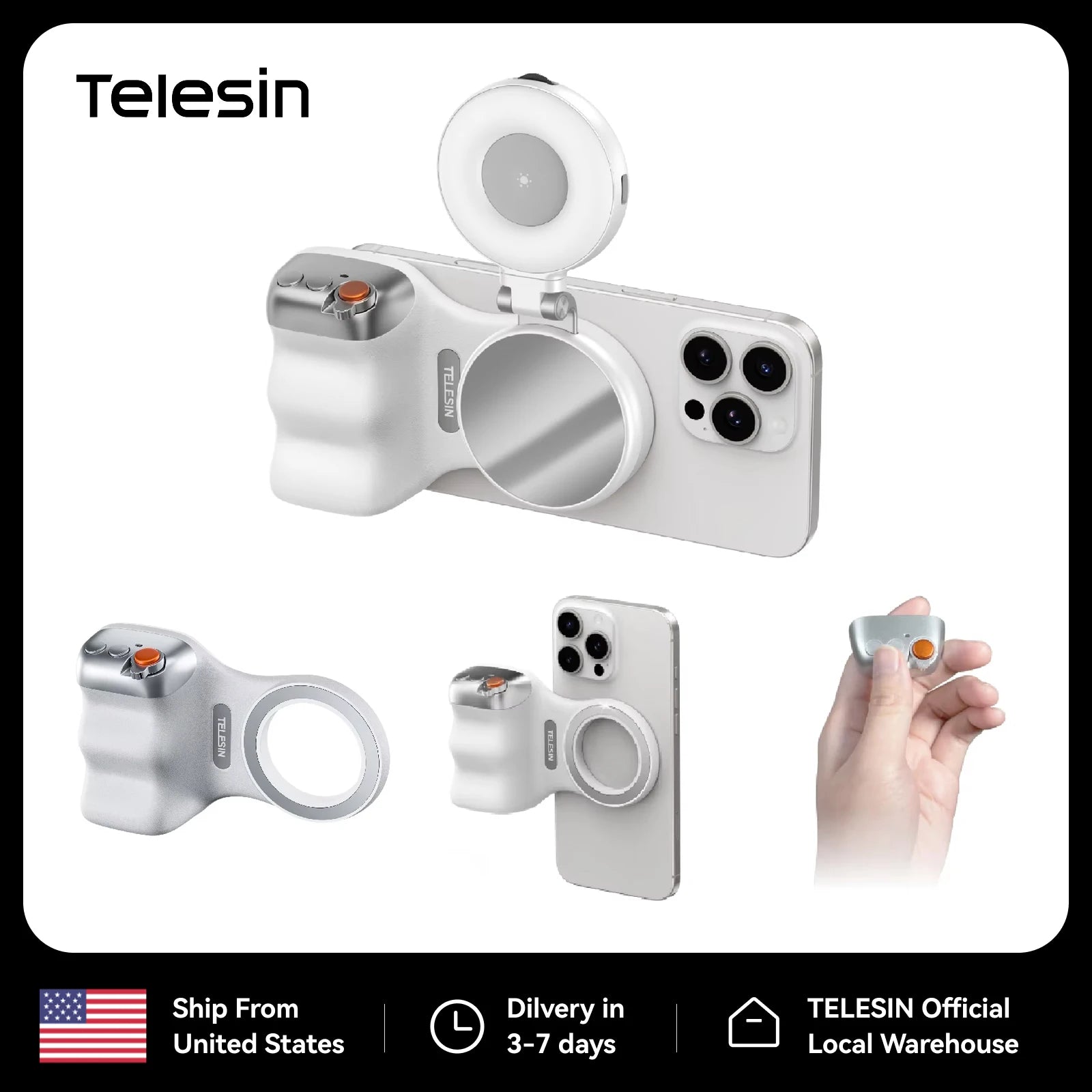 TELESIN Magnetic Phone Grip with Bluetooth Remote – iPhone & Android Compatible